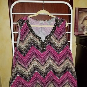 Embelished Tan and pink chevron sleeveless tank